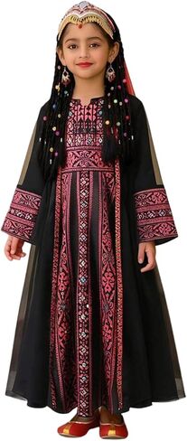Toddler Baby Girls Muslim Abaya Prayer Dress Ruffle Long Sleeve V-Neck Tulle Dubai Robe 2026 Ramadan Eid Eid Kaftan in Saudi Arabia