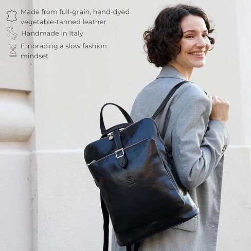 Time Resistance Leather Backpack Convertible to Shoulder Bag Full Grain Real Leather Travel Satchel Rucksack (Black) in Saudi Arabia