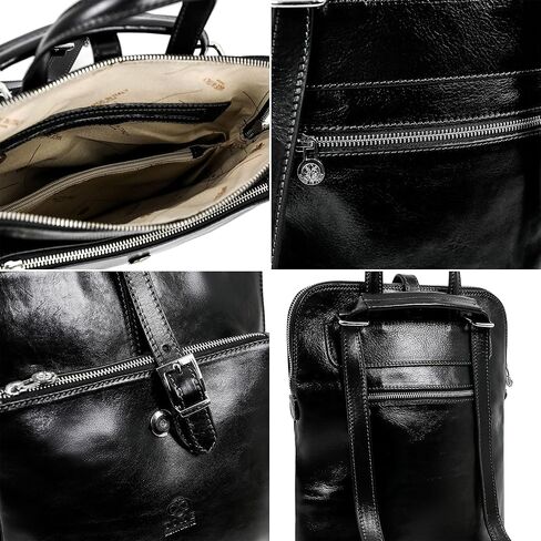 Time Resistance Leather Backpack Convertible to Shoulder Bag Full Grain Real Leather Travel Satchel Rucksack (Black) in Saudi Arabia