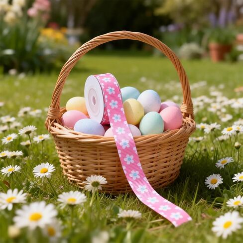1 Roll 5 Yard Happy Easter Ribbon, Text Patterns Grosgrain Ribbon, Soft Natural Craft Fabric Decorative Wrapping for Wreath Gift Wrapping Spring Basket Decoration Sewing Supplies in Saudi Arabia