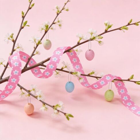 1 Roll 5 Yard Happy Easter Ribbon, Text Patterns Grosgrain Ribbon, Soft Natural Craft Fabric Decorative Wrapping for Wreath Gift Wrapping Spring Basket Decoration Sewing Supplies in Saudi Arabia