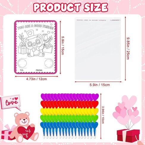 Valentines Day Cards for Kids School, 24 Stacking Heart Crayons with 24 Valentines Day Insect Coloring Exchange Cards for Kids Classroom Treats Prizes Supplies Valentines Party Favors for Boys Girls in Saudi Arabia