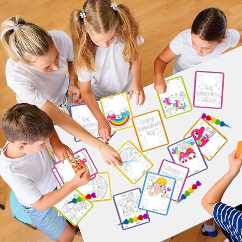 Valentines Day Cards for Kids School, 24 Stacking Heart Crayons with 24 Valentines Day Insect Coloring Exchange Cards for Kids Classroom Treats Prizes Supplies Valentines Party Favors for Boys Girls in Saudi Arabia