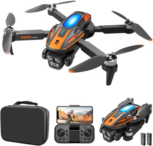Brushless Motor Drone with Camera, 4K HD Camera Foldable FPV Drone, RC Quadcopter with Obstacle Avoidance, Optical Flow Positioning, 3D Flips, Headless Mode, Trajectory Flight, 2 Batteries in Kuwait