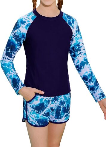 Girls Rash Guard Swimsuit Two Piece Bathing Suit UPF 50+ Sun Protection Long Sleeve Swimwear 6-14 Years in Saudi Arabia