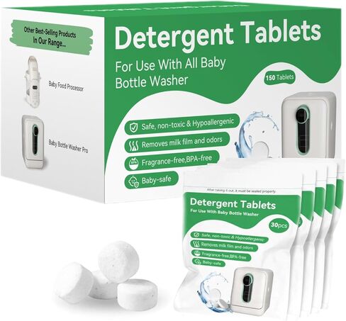 150 قطعة من أقراص تنظيف زجاجات الأطفال من ICUIRE متوافقة مع Momcozy وBaby Brezza وGROWNSY لجميع العلامات التجارية لغسالات زجاجات الأطفال، أقراص غسيل زجاجات الأطفال الآمنة تزيل بقايا فيلم الحليب والروائح in Kuwait