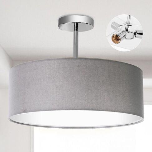 SomSom Ceiling Light, Semi-Flush Mount Modern Fabric Pendant Light Shade, Large White Drum Lampshade, Round Pendant Lamp, Lamps for bedrooms, Flush Chrome Matt, 3 Bulbs in Kuwait