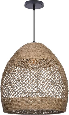 17.7" Boho Rattan Chandelier for Dining Room, 1-Light Hand Woven Pendant Light Fixture with Wicker Lampshade, Coastal Hanging Pendant Lighting for Kitchen Island Bedroom Living Room Nursery in Kuwait