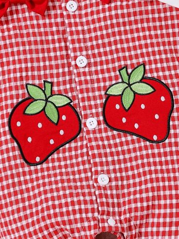Baby Girls Strawberry Embroidered Gingham Ruffle Collar Romper for 1-18M Infants in Kuwait