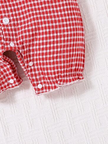 Baby Girls Strawberry Embroidered Gingham Ruffle Collar Romper for 1-18M Infants in Kuwait