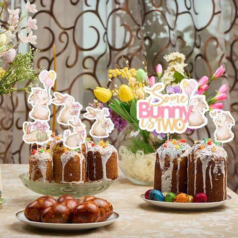 Happy Easter Cake Topper,Bunny ears/carrot cake decoration,Good for Happy Easter Spring Themed Party Supplies (gold) (Rose gold) in Saudi Arabia