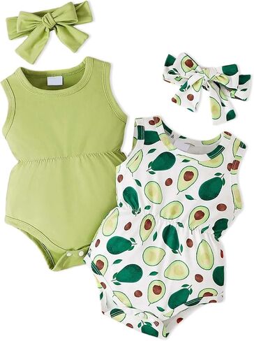 Doresbebe Baby Girl Clothes Newborn Bodysuit Infant Romper Summer Outfits Cute Sleeveless 2-pack 4Pcs Set in Saudi Arabia