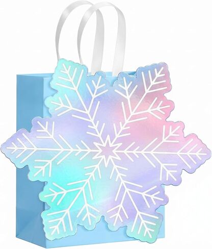 Kolldenn 24 Pack Snowflake Paper Bag Princess Baby Shower Holographic Gift Blue Snowflake Party Favor Candy Treat Goodie Bag with Handle for Holiday Birthday Wonderland Party Supplies in Saudi Arabia