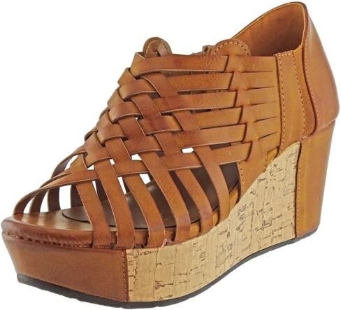 Pierre Dumas Women's Natural-1 Vegan Leather Criss Cross Strappy Wedge Platform Sandals,New Tan,6.5 in Kuwait