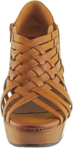 Pierre Dumas Women's Natural-1 Vegan Leather Criss Cross Strappy Wedge Platform Sandals,New Tan,6.5 in Kuwait