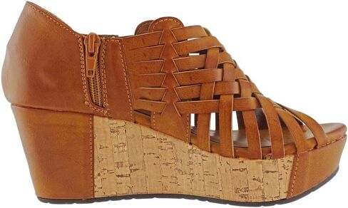 Pierre Dumas Women's Natural-1 Vegan Leather Criss Cross Strappy Wedge Platform Sandals,New Tan,6.5 in Kuwait