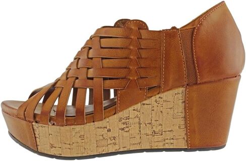 Pierre Dumas Women's Natural-1 Vegan Leather Criss Cross Strappy Wedge Platform Sandals,New Tan,6.5 in Kuwait