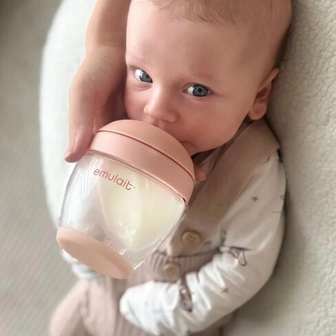 Emulait Glass Classic Baby Bottle for Newborns and Infants, Natural Breast-Like Shape 4, Color Medium, Anti-Colic Venting, Soft Silicone Nipple, Easy-Latch, Glass Nursing Bottle for Feeding, 8oz in Saudi Arabia