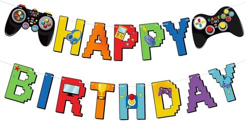 Video Game Controller Birthday Banner Video Gameing Theme Party Decorations Happy Birthday Banner Garland Signs for Kids Video Party Supplies Game On Birthday Party Decorations in Saudi Arabia
