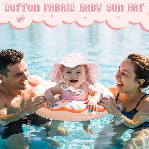 Cuffbow 2 Pack Pink Bow Muslin Infant Sun Hat UPF 50+ حماية من الشمس Coquette قبعة دلو الطفل مع حافة واسعة لحديثي الولادة للصيف للبنين والبنات in Kuwait