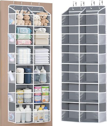 Univivi Over the Door Organizer, 6 Tiers Behind Door Storage with Clear Deep Pockets Hanging Organizer for Closet, Bedroom, Nursery, Bathroom and Sundries (Grey) in Kuwait
