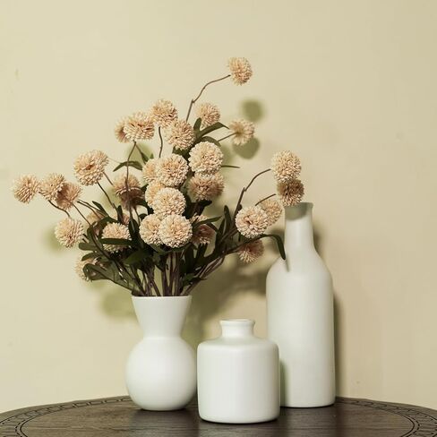 Ceramic Flower Vase Set of 3, Fake Flowers in Vase for Centerpieces with 8 Artificial Autumn Chrysanthemums Artificial Decorative Swags in Saudi Arabia