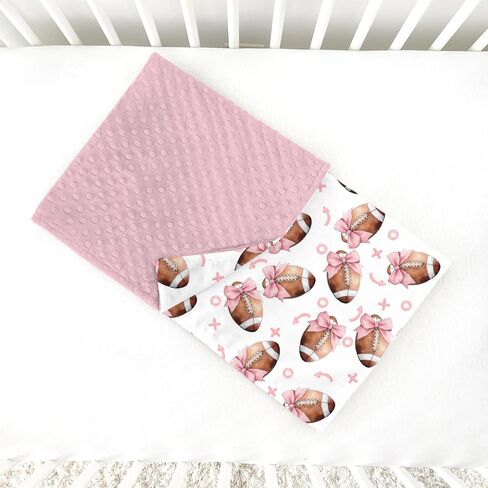Dirty Pink Baby Blankets for Girls 30" x 40", Soft Double Layer Minky Blanket Dotted Fleece Back, Nursery Bed Receiving Quilt Newborn Infant Toddler Shower Gift Football Bow Sport Game Theme in Saudi Arabia