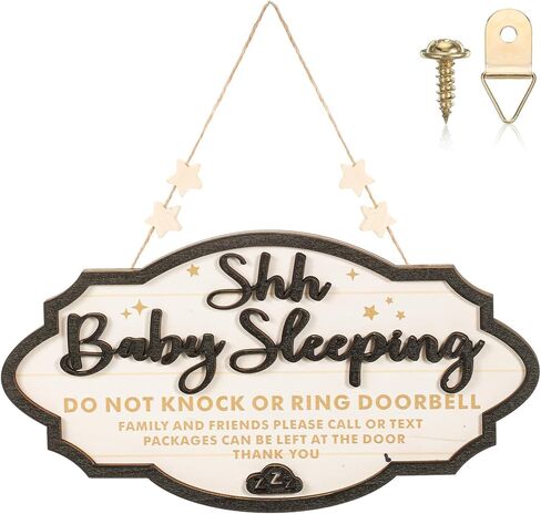 Baby Sleeping Door Signs, Shhh Baby Sleeping Sign for Front Door, Please Do Not Knock Or Ring Doorbell Sign, No Soliciting Do Not Knock Signs in Kuwait