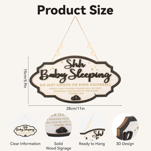 Baby Sleeping Door Signs, Shhh Baby Sleeping Sign for Front Door, Please Do Not Knock Or Ring Doorbell Sign, No Soliciting Do Not Knock Signs in Kuwait