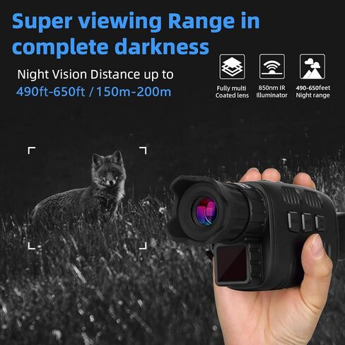 Digital Real Night Vision Monocular Goggle, Infrared Binocular for Hunting, Surveillance, Spotting and Spy, 4X Digital Zoom and Take HD Photo & 960P Video from 200m in Total Darkness in Saudi Arabia