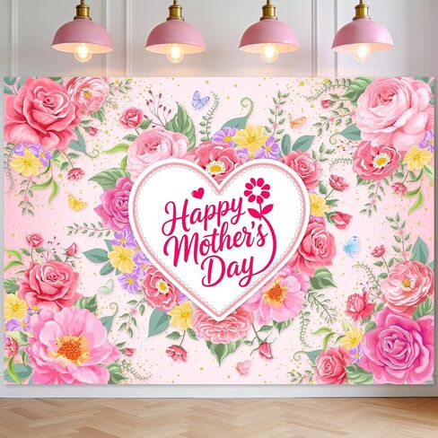 Mocsicka Happy Mother's Day Backdrop Pink Floral Mother's Day Party Background I Love Mom Family Festival Photography Decor Supplies (7x5ft) in Saudi Arabia