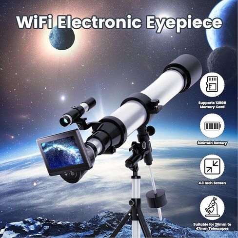 عدسة Ciciglow Wi Fi الإلكترونية، ملحقات تلسكوب الكاميرا الإلكترونية بدقة 1080 بكسل، تسجيل الكاميرا عبر التطبيق، شاشة 4.3 بوصة لتلسكوبات 26 مم إلى 47 مم in Kuwait