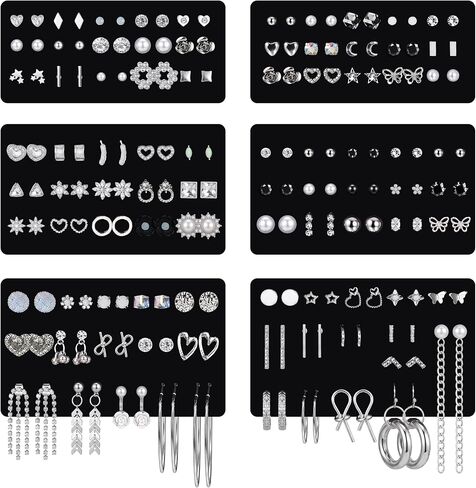 LOLIAS 90Pairs Stud Earrings for Women Multipack Cute Earrings for Sensitive Ears Hypoallergentic Bear Flower Heart Ball Pearl CZ Star Hoop Dangle Earrings Set in Kuwait