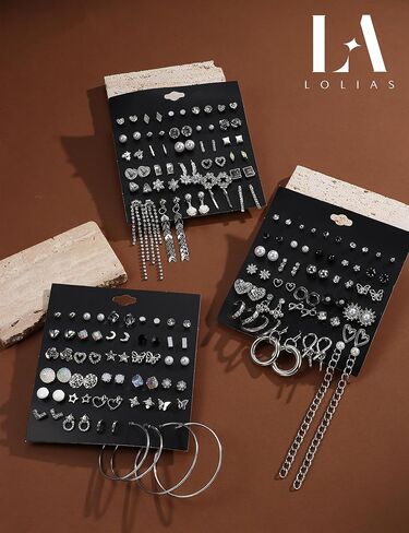 LOLIAS 90Pairs Stud Earrings for Women Multipack Cute Earrings for Sensitive Ears Hypoallergentic Bear Flower Heart Ball Pearl CZ Star Hoop Dangle Earrings Set in Kuwait