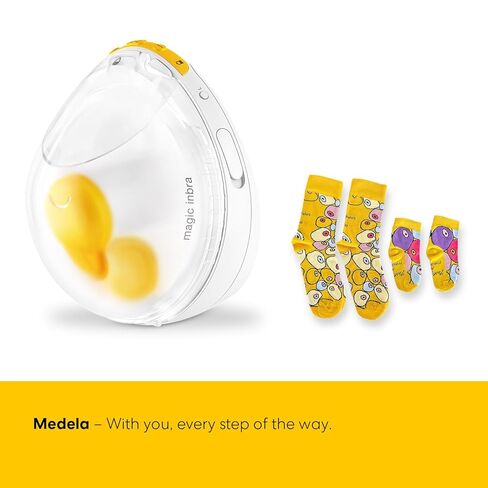 جوارب Medela المتطابقة للأم والطفل، إصدار محدود للفنانة السويسرية يائيل أندرس، جزء من حملة "معك، كل خطوة على الطريق"، هدية مع شراء مضخة الثدي السحرية القابلة للارتداء من InBra in Kuwait