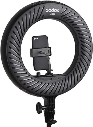Godox 14.2″ Daylight LED Ring Light (Black), 5600K Continuous Lighting, 180 LEDs, Dimmable Output, Smartphone Holder, AC Powered Ring Light for Photo & Video (LR180BLK) in Kuwait