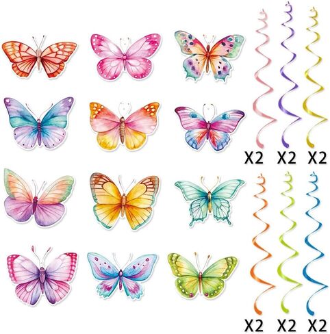 زينة فراشة ، Kaluofan 30pcs زخارف الحفلات الفراشة ، زخارف الفراشات المعلقة ، دوامة السقف معلقة في ربيع الفراشة الصيفية الفراشة ذات طابع عيد ميلاد تحت عنوان in Kuwait