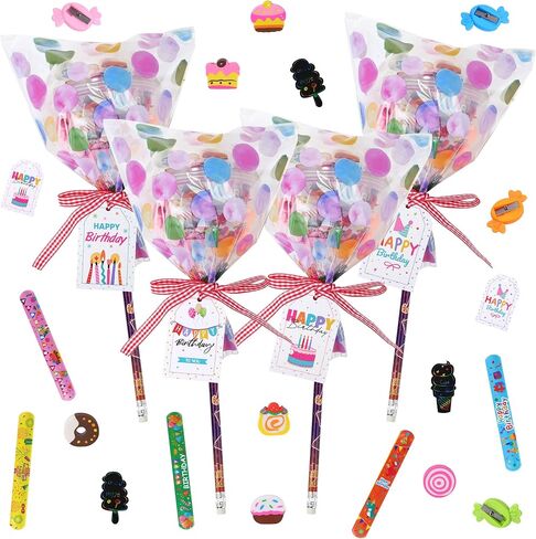 Aneco 24 Giant Lollipop-Shaped Stationery Set, Valentines Day Gifts with Scratch Art Kits Cards Pencils Stickers Erasers Stamps Sharpeners for Exchange Party Favors Bags in Saudi Arabia