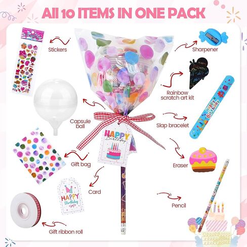Aneco 24 Giant Lollipop-Shaped Stationery Set, Valentines Day Gifts with Scratch Art Kits Cards Pencils Stickers Erasers Stamps Sharpeners for Exchange Party Favors Bags in Saudi Arabia