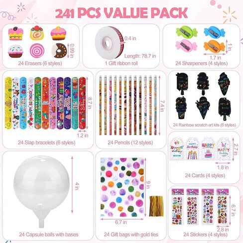 Aneco 24 Giant Lollipop-Shaped Stationery Set, Valentines Day Gifts with Scratch Art Kits Cards Pencils Stickers Erasers Stamps Sharpeners for Exchange Party Favors Bags in Saudi Arabia