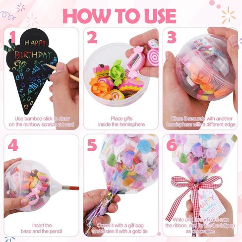 Aneco 24 Giant Lollipop-Shaped Stationery Set, Valentines Day Gifts with Scratch Art Kits Cards Pencils Stickers Erasers Stamps Sharpeners for Exchange Party Favors Bags in Saudi Arabia