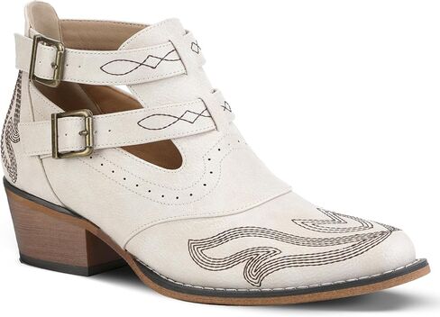 Ankle Cowboy Boots for Women Western Booties Embroidery Short Cowgirl Boots Chunky Heel Snip Toe Casual Fashion Lightweight in Kuwait