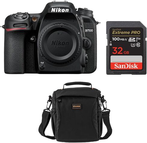Nikon D7500 DX-Format DSLR Camera, Black, Bundle with 32GB Memory Card, Alpine 140 Bag in Kuwait