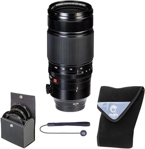 عدسة Fujifilm XF 50-140 مم f/2.8 R LM OIS WR، تكبير تليفوتوغرافي لكاميرات X-Mount APS-C، مكافئ 76-213 مم، OIS، مختومة بالطقس، حزمة مع طقم فلتر UV/CPL/ND مقاس 72 مم، غلاف عدسة، ضمان لمدة عام in Kuwait