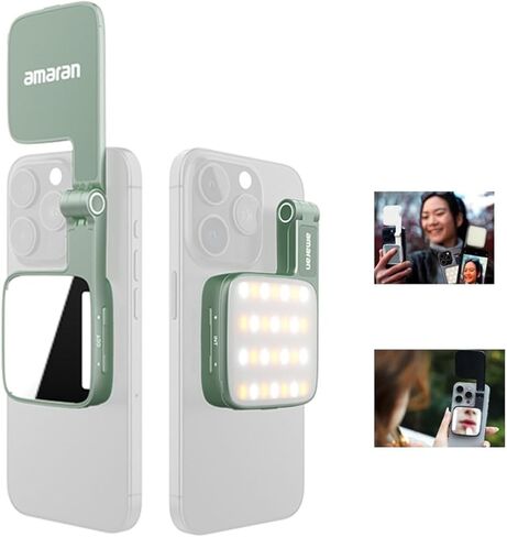 Amaran Go Phone Selfie Light Compatible with Phone,CCT 2700K-6500K Rechargeable Portable Video Light with Mirror Light for Selfies,Makeup,Video Conference,TikTok (Charcoal) in Kuwait