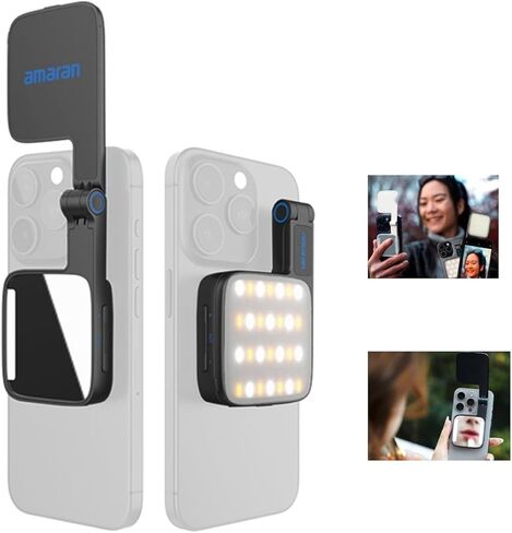 Amaran Go Phone Selfie Light Compatible with Phone,CCT 2700K-6500K Rechargeable Portable Video Light with Mirror Light for Selfies,Makeup,Video Conference,TikTok (Charcoal) in Saudi Arabia