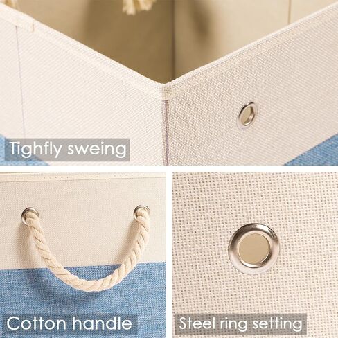 PRANDOM Large Foldable Cube Storage Bins 13x13 inch [2-Pack] Fabric Linen Storage Baskets Cubes Drawer with Cotton Handles Organizer for Shelves Nursery Closet Bedroom Beige/Blue in Saudi Arabia