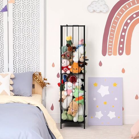 OYEAL Stuffed Animal Storage Holder Metal Toy Storage Organizer, 64'' Stuff Animal Organizer Plushies Storage with Elastic Rope for Playroom Bedroom Kid Room, White in Saudi Arabia
