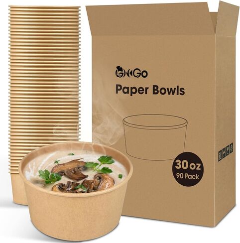 90 Count 30 oz Large Paper Bowls Leak Proof Disposable Hot Soup Bowls Bulk No Plastic Lids for Daily Dinner or Lunch in Kuwait