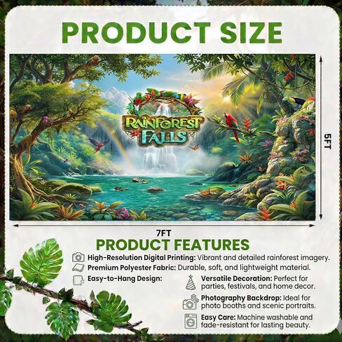 Rainforest Falls VBS Backdrop Rainforest Party Decorations for 2026 VBS Sunday School Classroom Banner Photo Props 7x5FT in Kuwait